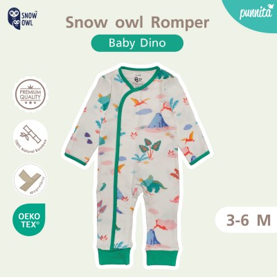 New Collection !! Snow owl Romper  เสื้อป้ายแบบแปะ ชุดหมี แขน-ขายาว 3-6 M - Baby Dino (วัสดุ ใยไผ่พรีเมี่ยม 100%)